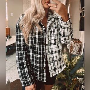 Monochrome Plaid Button-Up Shacket